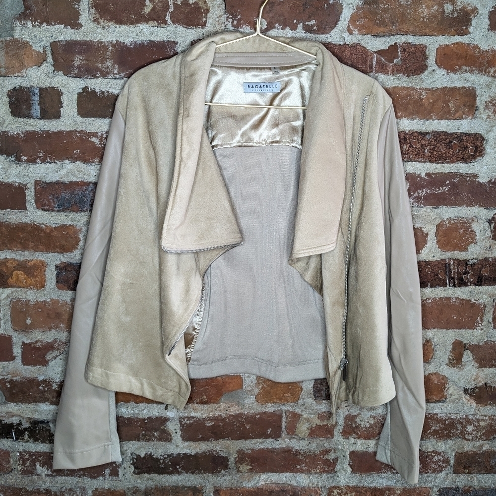 Bagatelle Large Tan Faux Suede Asymmetrical Front Full‎ Zip Jacket